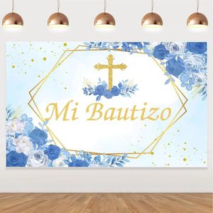 Feestdecoratie Kreatwow-Mi Bautizo Achtergrond Blauw Doop Decor God zegene eerste heilige communie Geboren babyshower