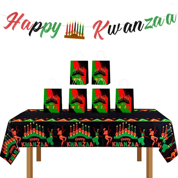 Decoración de fiesta Kwanzaa Decoración Feliz Rojo Negro Verde Banner Bolsas de regalo Patrimonio africano Tema de vacaciones para suministros