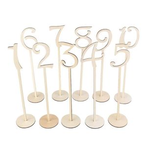 Decoración de fiesta LanLan 20 piezas Números de mesa de madera con soporte de base redonda Signos simples de moda Adornos Banquete de cumpleaños Decor25