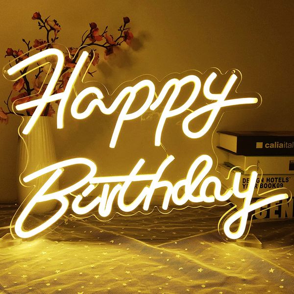 Décoration de fête Grand Blanc Joyeux Anniversaire Néon LED Light Up Sign pour Anniversaire Fête Toile de Fond Décoration Bannière Dimmable USB Alimenté 230627