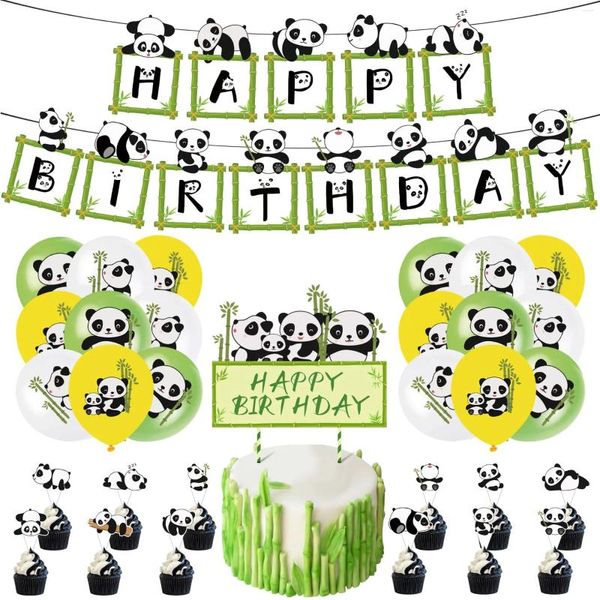 Scène de mise en page de décoration de fête Ballon de vent mignon de gâteau de gâteau panda panda jeu d'anniversaire type de forme style