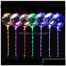 Décoration de fête LED Ballon Transparent Éclairage Lumineux Bobo Ball Ballons avec 80Cm Pole String Noël Noël Mariage Decoratio Dhjbx