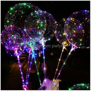 Feestdecoratie Led Ballon Transparante Verlichting Bobo Ball Ballonnen Met 70 Cm Paal String Kerst Bruiloft Decoraties Cca11728-A 60 Stuks Dhyvg