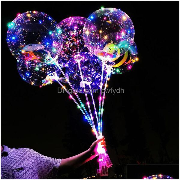 Décoration de fête LED Ballons avec bâton lumineux Glow Latex Bobo Ballon Enfants Jouet Festival Fournitures d'anniversaire Décorations de mariage Dr Dhhe7