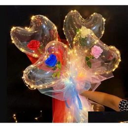 Décoration de fête LED Bobo Ballon Clignotant Lumière En Forme De Coeur Rose Fleur Boule Transparent Mariage Saint Valentin Cadeau Fy3981 B1018 Dhgc9