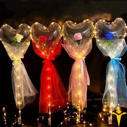 Party Decoration leidde Bobo Balloon flitsende hartvormige hartvormige rozenbloembal transparante Valentijnsdag cadeau -druppel levering G0814