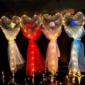 Décoration de fête LED Bobo ballon clignotant clair coeur en forme de rose de rose balle de fleur de rose transparente cadeaux