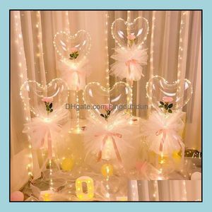 Décoration de fête Led Bobo Ballon Clignotant Lumière En Forme De Coeur Rose Fleur Boule Transparent Ballons De Mariage Saint Valentin Cadeau Drop Otobv