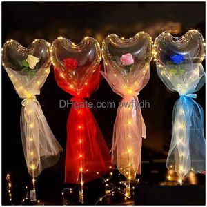 Decoración de fiesta LED Bobo Globo Intermitente Luz en forma de corazón Rosa Flor Bola Transparente Boda Día de San Valentín Regalo Gota Entrega DHVM4