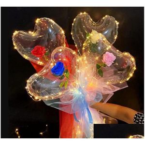 Décoration de fête LED Bobo Ballon Clignotant Lumière En Forme De Coeur Rose Boule De Fleur Transparent Mariage Saint Valentin Cadeau Drop Livraison Dhvty
