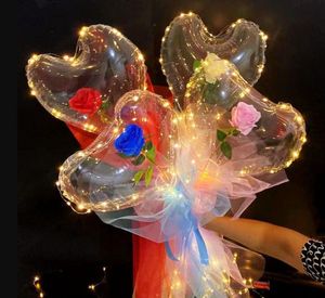 Decoración de fiesta LED Bobo Globo Luz intermitente En forma de corazón Rosa Flor Bola Boda transparente Regalo de San Valentín por mar RRE15289