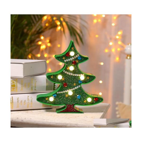 Décoration de fête LED diamant peinture arbre de Noël alpaga avec kit de broderie légère bricolage point de croix art artisanat pendentif décor à la maison Dhlk7