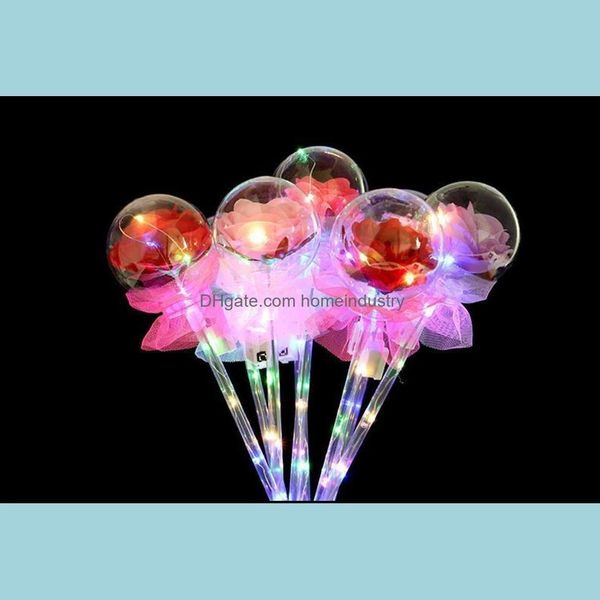 Décoration de fête Led Favor Light Up Glowing Red Rose Flower Wands Bobo Ball Stick Pour Mariage Otg16