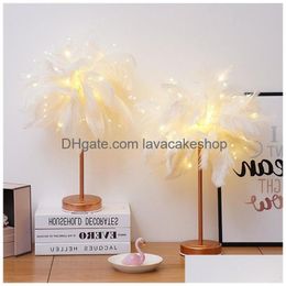 Décoration de fête LED lampe de plume bureau lampromantique chambre Net rouge télécommande veilleuse lumières décoratives T9I00946 livraison directe H Dh6Bd