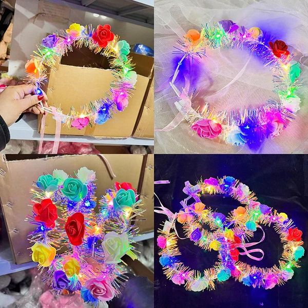 Décoration de fête LED Flower Crown Fairy 14-LED Light Up Hair Couronne de casque floral Band anniversaire mariage