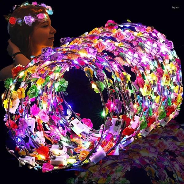 Guirlande lumineuse LED pour femmes, décoration de fête, bandeau lumineux pour cheveux, couronne de fleurs, couronne de mariage lumineuse