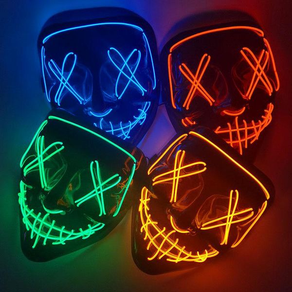 Decoración de fiesta LED Máscara de miedo que brilla intensamente Mascarada Mascarada Resplandor Máscaras de neón Halloween Cosplay Accesorios de terror