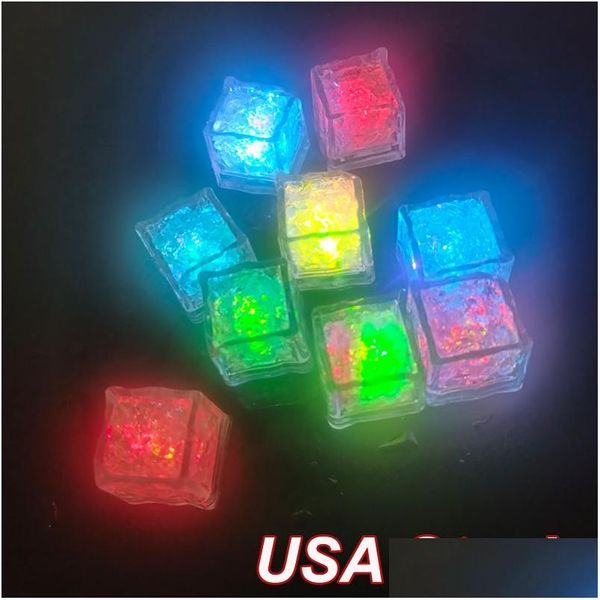 Decoración de fiesta LED Cubitos de hielo Luces nocturnas Lento Parpadeo rápido 7 Lámpara que cambia de color Cubo de cristal Día de San Valentín Regalo de Navidad Rom Dh2Mb