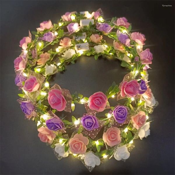 Décoration de fête LED lumière fleur couronne bandeau couronne guirlande femmes fille mariage anniversaire faveur lumineux cheveux bandeau