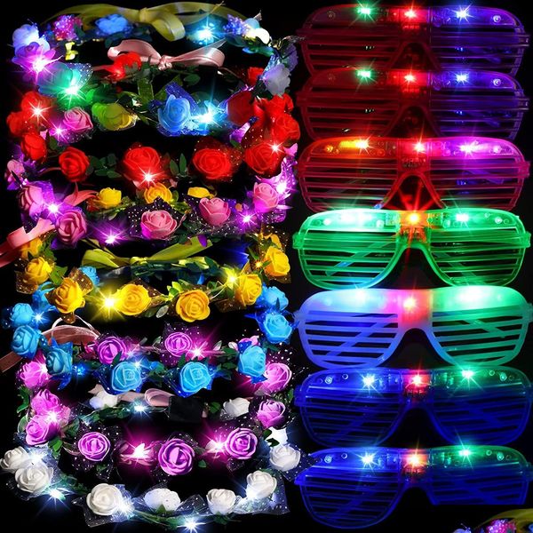 Décoration De Fête Led Light Up Lunettes Fleur Couronne Glow In The Dark Clignotant Bandeau Lunettes Pour Anniversaire Festival Neon Drop Delivery Dhd2E