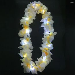 Party Decoratie Led Light Up White Hawaiian Luau Leis Tropical Flower Necklace for Hawaii Glow Decorations Favors Beach