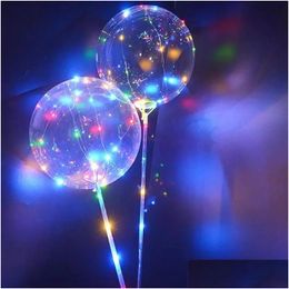 Decoración de fiestas Luces LED Balloons Night Lighting Bobo Bola Mticolor Balonada Boda Decreta Brillo más ligero con palo Malaza Dhcgr