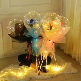 Décoration de fête Led Ballon Lumineux Rose Bouquet Transparent Bobo Ball Saint Valentin Cadeau De Mariage Anniversaire