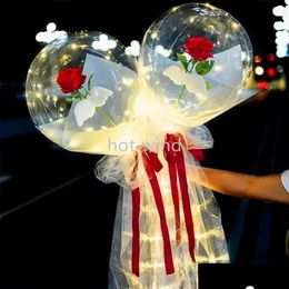 Décoration de fête LED Ballon lumineux Rose Bouquet Transparent Bobo Ball Saint Valentin Cadeau Anniversaire Ballons de mariage Ee Drop Deliv Dhaj7