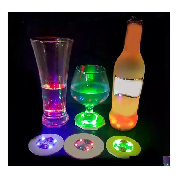 Décoration de fête Led Lumious Bouteille Autocollants Dessous de Verre Alimenté par Batterie Boisson Tasse Tapis Decels Festival Discothèque Bar Vase Drop Delivery Dhnwm