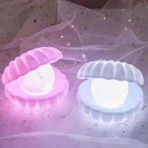 Feestdecoratie LED Nachtlichten Pearl Shell Lamp voor babykinderen slaapkamer decoreren bureau indoor verlichting kerstcadeaus jaar