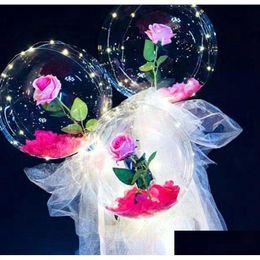 Décoration de fête LED Rose Bobo Ball Light Ballon lumineux Bouquet Transparent Bubble pour Saint Valentin Cadeau Mariage par Sea Drop de Dhfkw