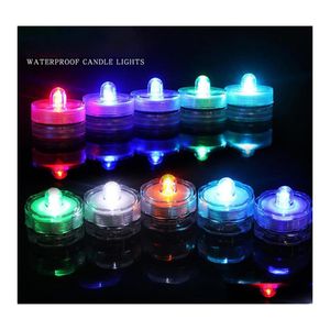 Party Decoration Led Tea Light Festival Decor Waterdichte bloemenronde mti kleuren onderdompel lichten Colorf batterij bediende kaarsen l dhjad