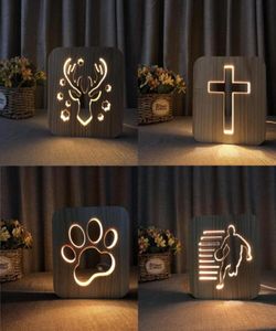 Décoration de fête Led Usb veilleuse en bois chien chat Animal lampe nouveauté enfant chambre 3d Table enfant GiftParty9769923