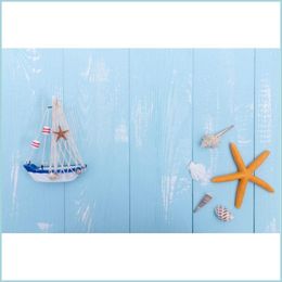 Fête Décoration Bleu Clair Planche De Bois Toile De Fond Étoile De Mer Bateau Pographie Fond Anniversaire Baby Shower Mariage Décor Po Booth Props Dhh5C