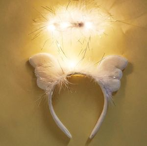 Décoration de fête Light Up LED Ange Halo Bandeau Glowing Chapeaux Plume Blanche De Noël Costume De Déguisement Accessoire De Cheveux 10pcs / lot