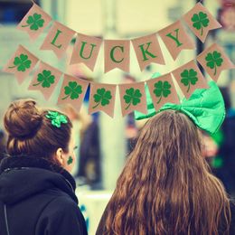 Decoración de la fiesta Lino verde Banner de cola de cuatro hojas de cuatro hojas Pull Flag St Patrick's Carnival Diy