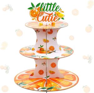 Feestdecoratie Little Cutie Babyshowerdecoratie 3-laags Cupcakestandaard Oranje Mandarijn Desserttoren