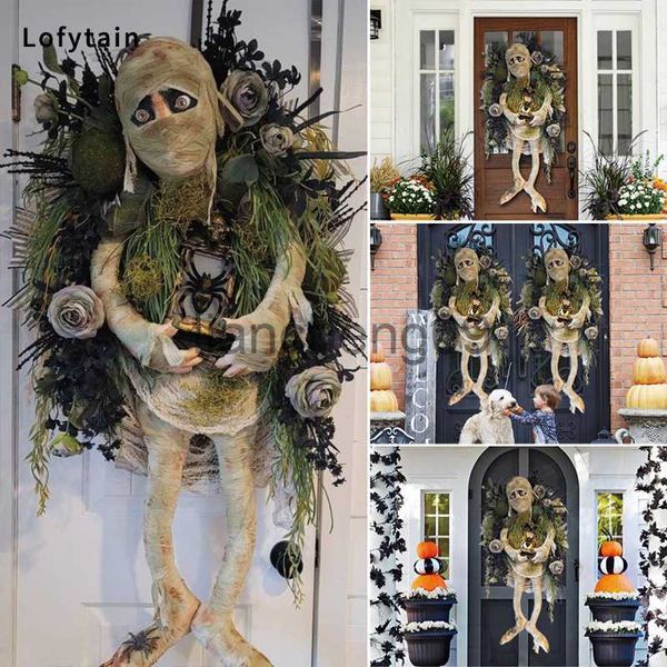 Feestdecoratie Lofytain Halloween Mummie Moersleutel Decoratie Deur Raam Muur Hangende Decoratie Feesttuin Voordeur Decoratie Cadeau x0905