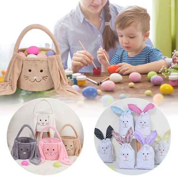 Decoración de fiesta Oreja larga Huevo de peluche Cestas de dulces Feliz Pascua Precioso bolso de almacenamiento Bolso Cubos Cesta