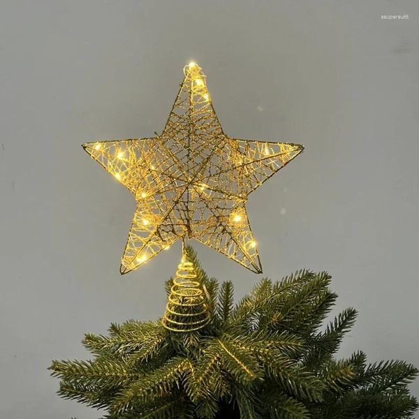 Décoration de fête arbre de Noël lumineux Top cinq lumières étoiles pointues Iron Art 25cm Festive Hollow Gold 3d Holiday Year