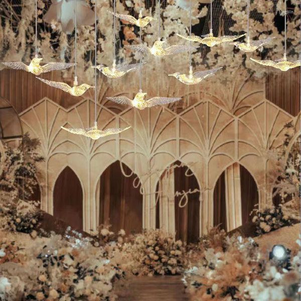 Lámpara colgante de escenario de boda auspiciosa para decoración de fiestas, lámpara colgante de pájaro transparente luminosa