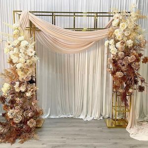 Décoration de fête de luxe, mobilier de mariage doré brillant, arc de scène, cadre Floral, supports de toile de fond