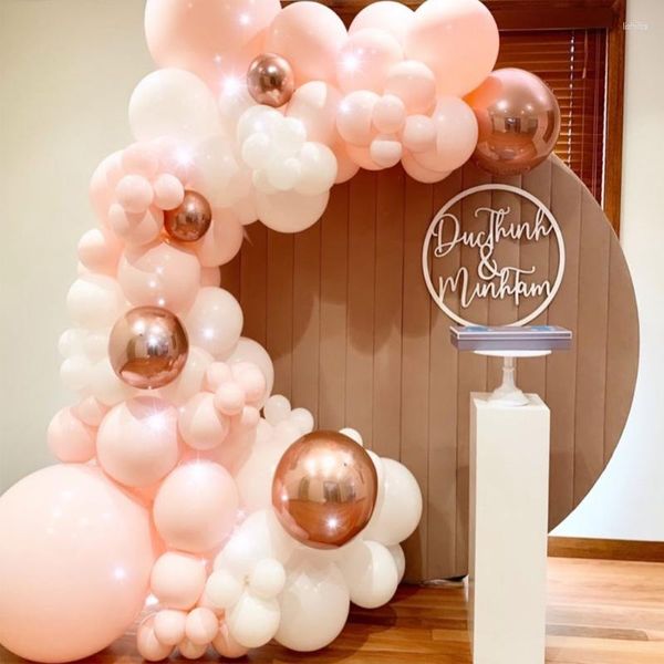 Décoration de fête Macaron Ballons Arc Ensemble Blanc Orange Rose Or Ballon Guirlande De Mariage Bébé Baptême Douche Anniversaire