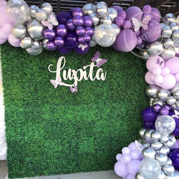 Decoración de fiesta macarrón púrpura boda globo guirnalda metálico plata globos arco Kit un aniversario cumpleaños decoración