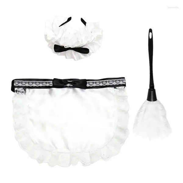 Decoración de fiestas Accesorios de vestuario 3pcs/set French Cosplay Diadema Delantera Duster White Cleaning Lady Set Accessory