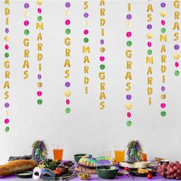 Décoration de fête Mardi Gras Fat Tuesday, guirlandes en papier violet, or, vert, banderole suspendue pour fournitures