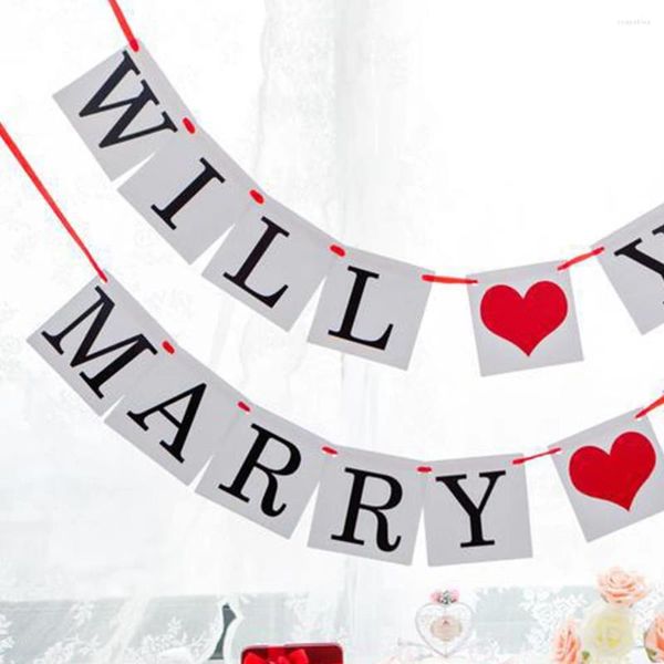 Decoración de fiesta, banderas de propuesta de matrimonio, ¿te casarás conmigo, celebraciones de cumpleaños, Día de San Valentín, pancartas colgantes, corazón de boda?