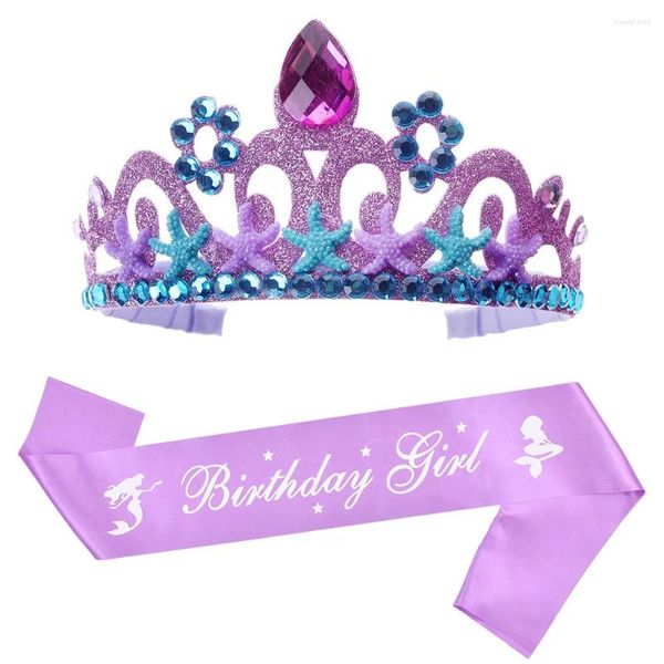 Décoration de fête sirène anniversaire épaule claque couronne bandeau étoile de mer princesse Ccean thème fille un 1er accessoires de cheveux