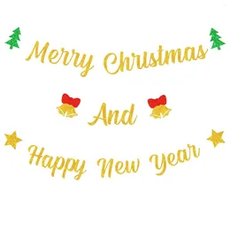 Décoration de fête Joyeux Noël et bonne année Bannière Guirlande Cloches d'arbre Thème de souhaits pour la maison