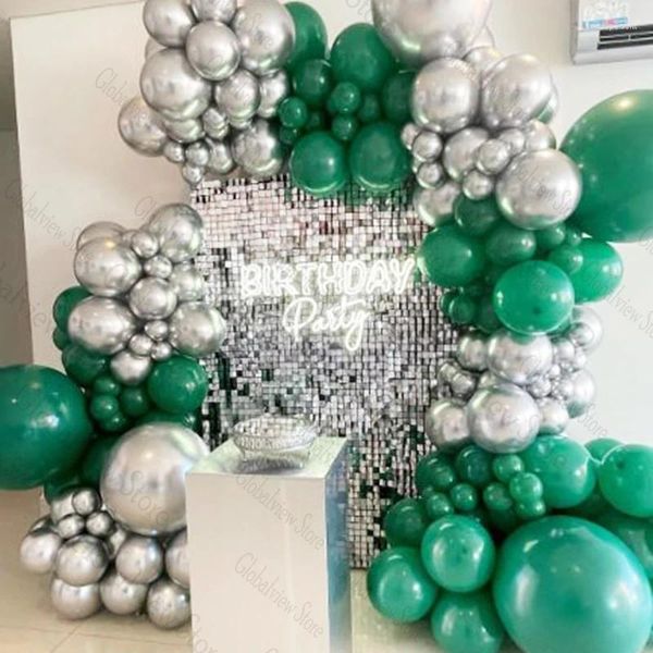 Décoration de fête Metaillc Silver Green Balloons Garland Kit Birthday Ballons Adults 30e 40e anniversaire